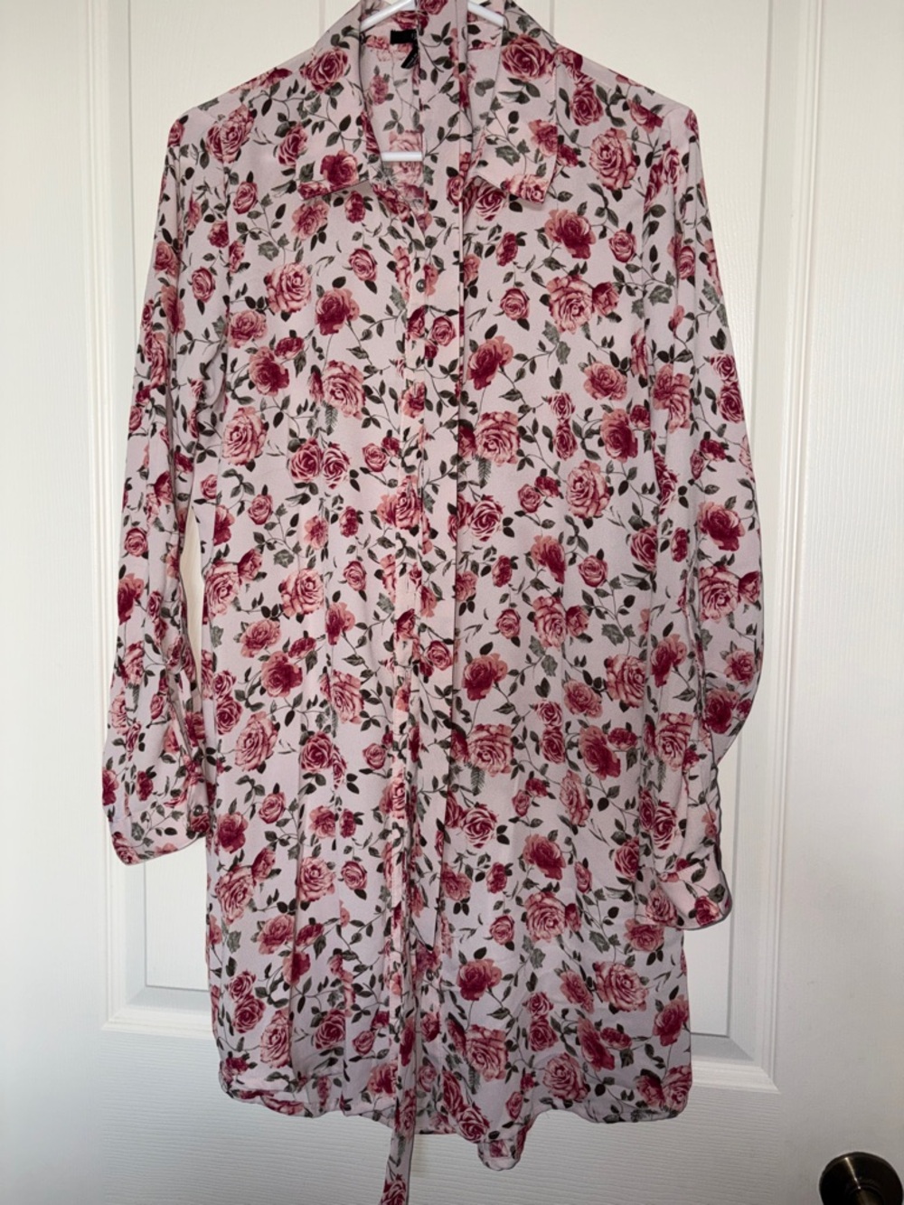 Forever 21 Pink Rose Print Long Sleeve Tunic